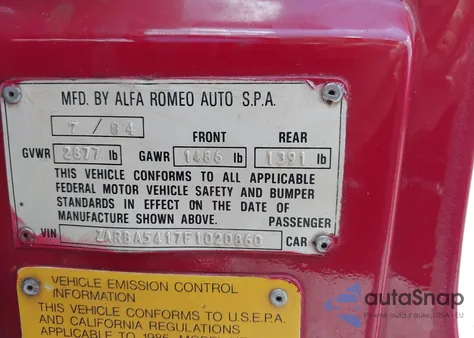 1985 Alfa Romeo Veloce 2000 Spider z USA, uszkodzony, nr VIN ZARBA5417F1020860